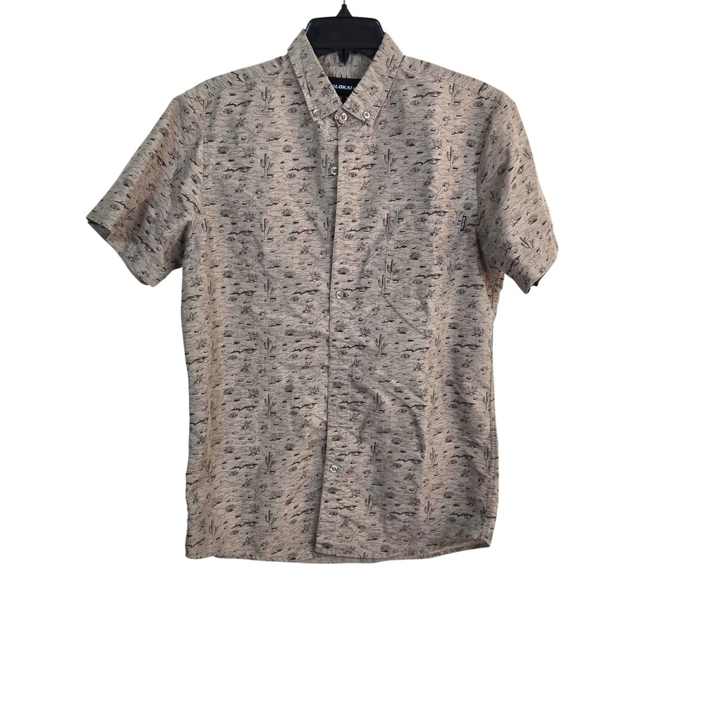 Molokai Surf Co Mens Mojave Brown Allover Cactus Print Shor Sleeve Shirt Medium